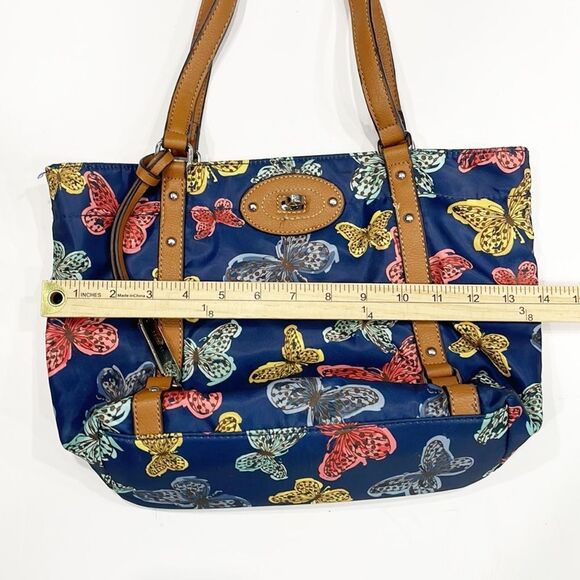Franco Sarto handbag Navy butterfly print Water resistant Tote Bag Twist Clasp - Picture 9 of 12